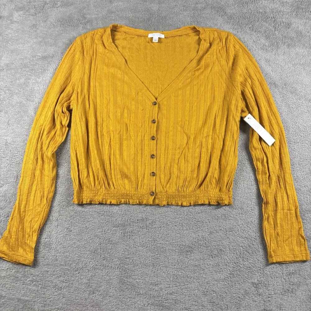 Abound Women's Pointelle Knit Crop Sweater Mustard Yellow Size Large New